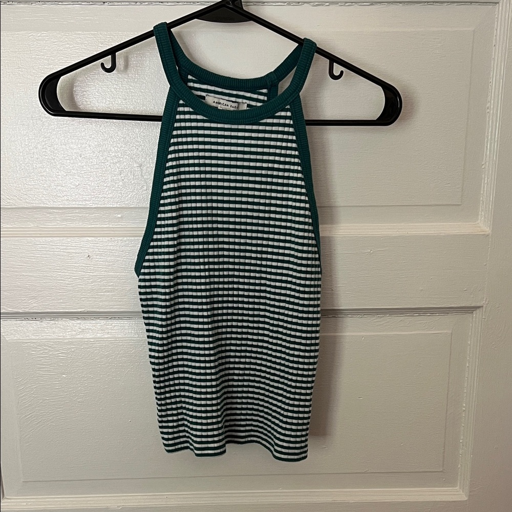 American Eagle Outfitters Green and White Striped Tank Top